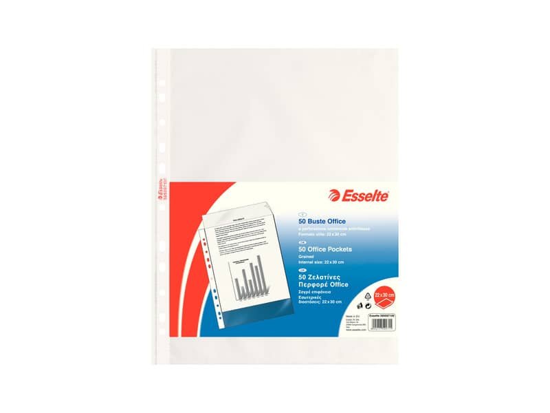 Buste a perforazione universale goffrate Esselte OFFICE 22×30 cm trasparente antiriflesso  conf.50 – 395097100