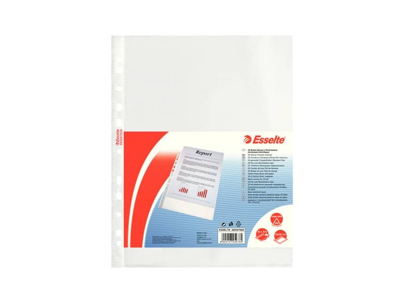 Buste a perforazione universale goffrate Esselte DELUXE PP antiriflesso 22×30 cm conf.25 – 392597600