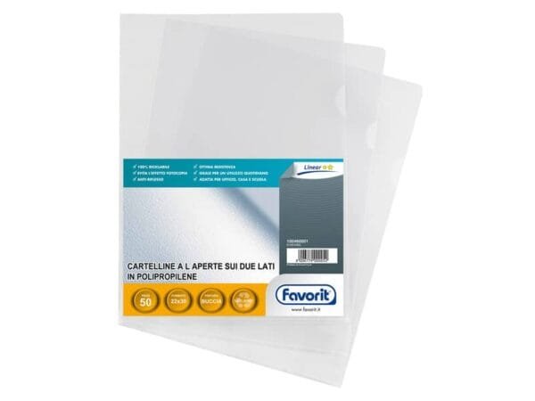 Buste a L non perforate FAVORIT Pratic medio spessore 22x30 cm trasp. buccia d'arancia  conf. da 50 - 100460001