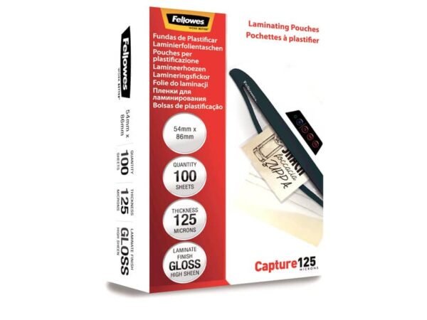 Pouches per plastificatrici Fellowes Standard Capture125 finitura lucida - 2x125 æm 54x86 mm Conf. 100 pz - 5306302