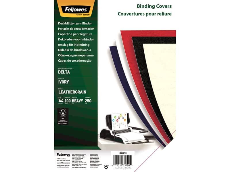 Copertine per rilegatura FELLOWES Delta goffrate cartoncino avorio A4 250 g/mý conf. 100 pezzi – 5370004