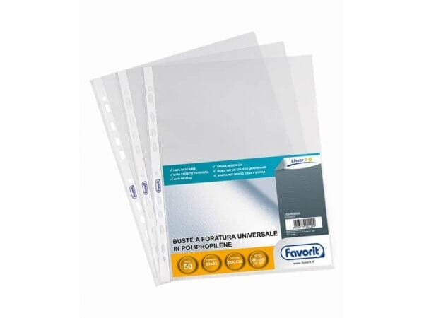 Buste trasp. a foratura universale FAVORIT buccia d'arancia linear 23x33 cm conf. da 50 - 100460066
