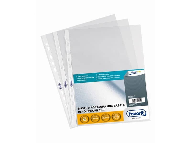 Buste trasp. a foratura universale FAVORIT buccia d’arancia linear 23×33 cm conf. da 50 – 100460066