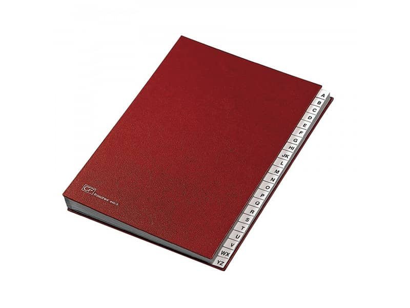Classificatore alfabetico FRASCHINI 24×34 cm in cartoncino con 22 scomparti rosso – 640-E-DR