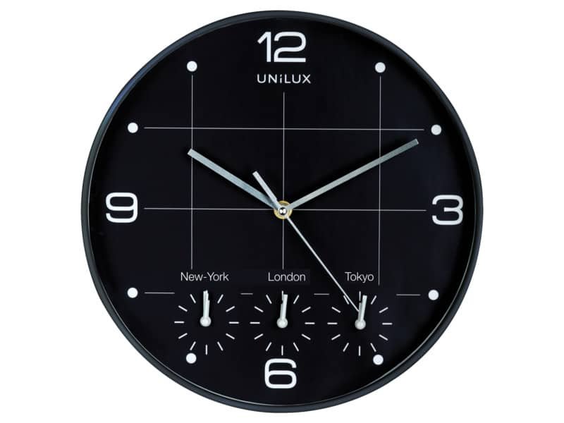 Orologio da parete al quarzo UNILUX On Time con 4 fusi orari  30 cm nero 400094567