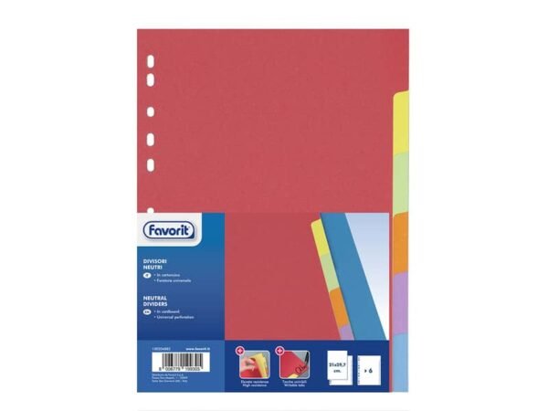 Divisore in cartoncino Favorit 6 tacche neutre colorate 21x29,7 cm assortiti 100204883