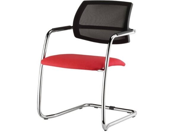 Sedia visitatore con slitta Unisit Lithium LTLTN - schienale in rete nero - rivestimento Eco rosso - LTLTN/ER