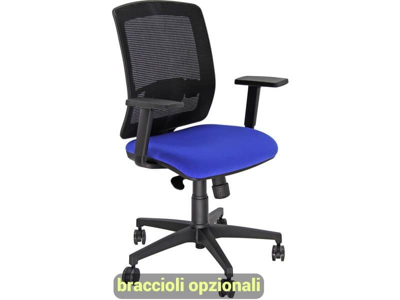 Sedia semidirezionale girevole Unisit Molly MLA – schienale in rete nero – rivestimento ignifugo blu – MLA/IB