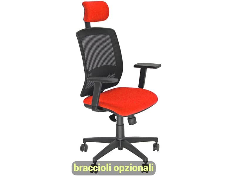Sedia semidirezionale girevole Unisit Molly MLAPG con poggiatesta – schienale rete nero – riv. ignifugo rosso MLAPG/IR