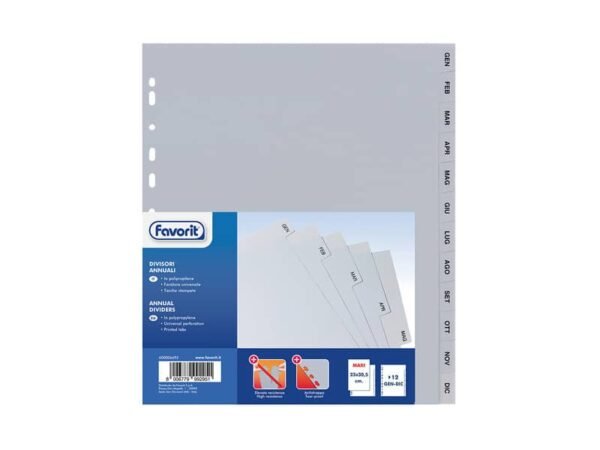 Divisore annuale Favorit 12 tacche GEN-DIC - 23x30 cm grigio 400006692