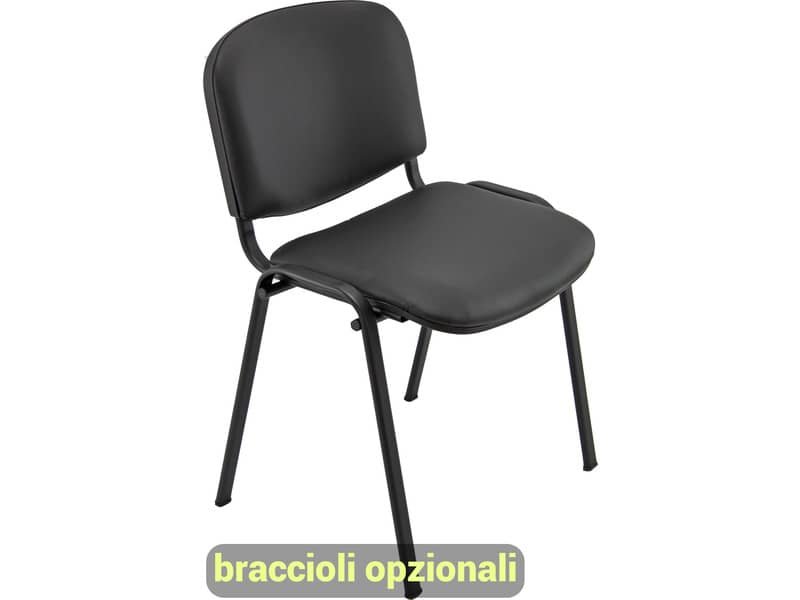 Sedia visitatore 4 gambe Unisit Dado D5S acciaio nero – rivestimento ecopelle nero  Conf. 2 pezzi – D5S/2/KN