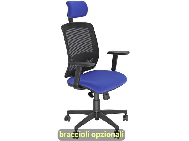 Sedia semidirezionale girevole Unisit Molly MLAPG con poggiatesta – schienale rete nero rivest. ignifugo blu MLAPG/IB