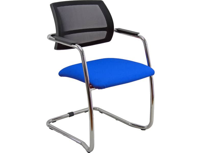 Sedia visitatore con slitta Unisit Lithium LTLTN – schienale in rete nero – rivestimento Eco blu – LTLTN/EB
