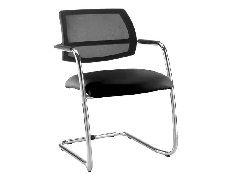 Sedia visitatore con slitta Unisit Lithium LTLTN – schienale in rete nero – rivestimento Eco nero – LTLTN/EN