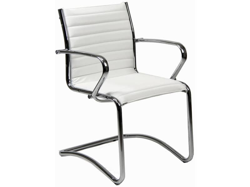 Sedia visitatore direzionale su slitta Unisit Pollux New PNV – rivestimento pelle bianco – PNV/PQ