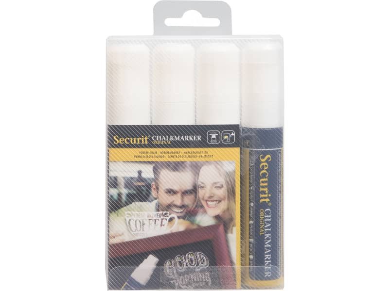 Pennarello a gesso liquido Securit© a punta grande 7-15 mm bianco conf. da 4 – SMA720-V4-WT