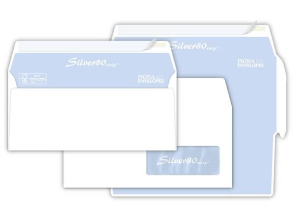 Buste con finestra Pigna Envelopes Silver80 80 g/mý 110x230 mm bianco conf. 500 - 0097584