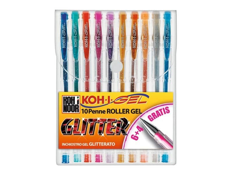 Penne gel KOH-I-NOOR assortiti 0,7mm con brillantini conf. da 10 – NAGP10S
