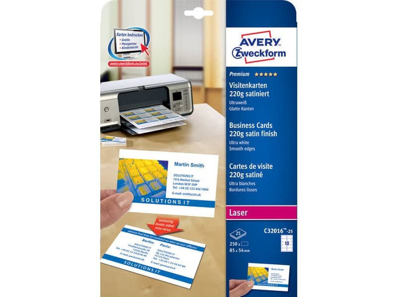 Biglietti da visita personalizzabili Avery Quick&Clean? 85×54 mm 10/foglio satinati – laser – cf. 25 ff C32016-25