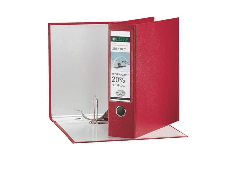 Registratore con custodia Leitz 180ø protocollo dorso 8 cm cartone riverstito in polipropilene rosso – 390765160
