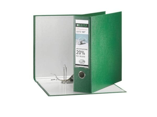 Registratore con custodia Leitz 180ø protocollo dorso 8 cm cartone riverstito in polipropilene verde - 390765180