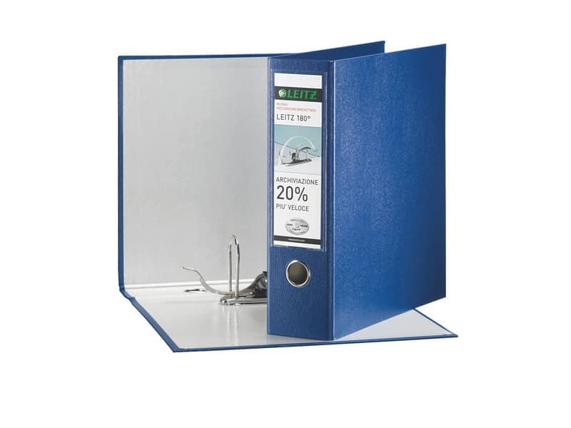 Registratore con custodia Leitz 180ø protocollo dorso 8 cm cartone riverstito in polipropilene blu – 390765050