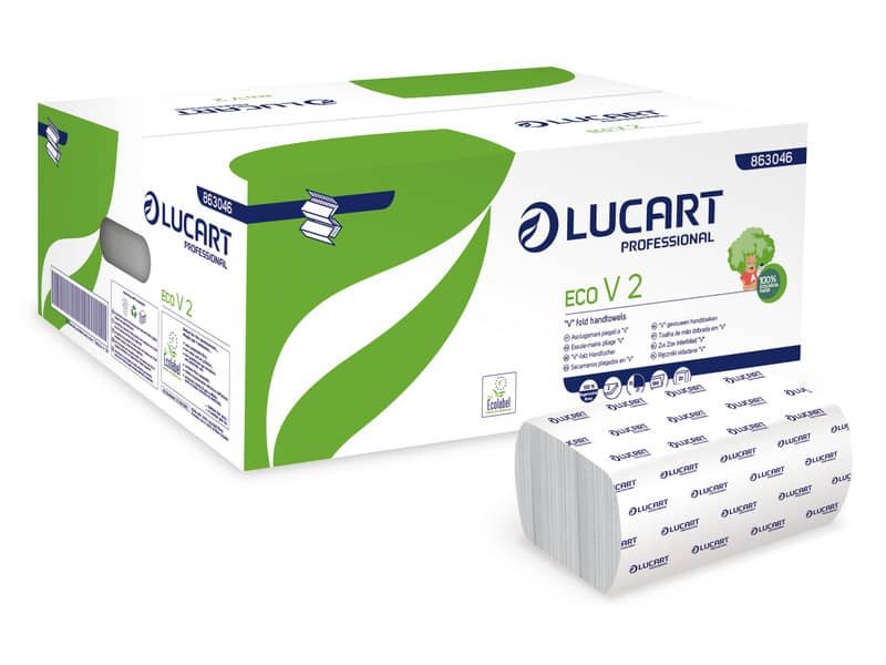 Asciugamani piegati a ”V” 2 veli Lucart Eco V2 bianco 20 conf. da 190 pezzi – 863046