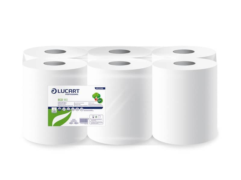Asciugamani industriali multiuso Lucart Eco 180 m 2 veli 6 rotoli da 486 strappi – 852099I