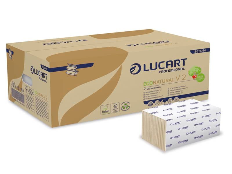 Asciugamani piegati a ”V” Lucart EcoNatural V2 2 veli avana 20 conf. da 190 pezzi – 863044