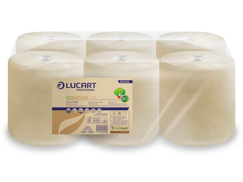 Asciugamani industriali multiuso 2 veli Lucart EcoNatural 135 m 2 veli avana 6 rotoli da 450 strappi – 852226A