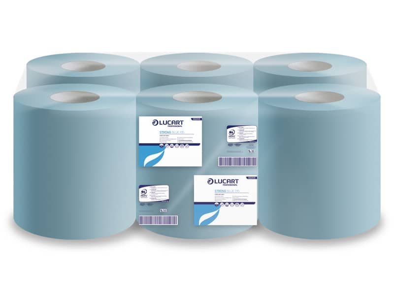 Asciugamani industriali multiuso 2 veli Lucart blu 21 cm x 135 m 6 rotoli da 450 strappi – 852105