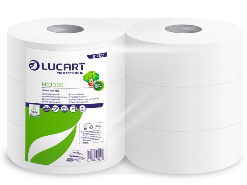 Carta igienica Lucart Eco 360 m jumbo 2 veli 6 rotoli da 973 strappi – 812173P