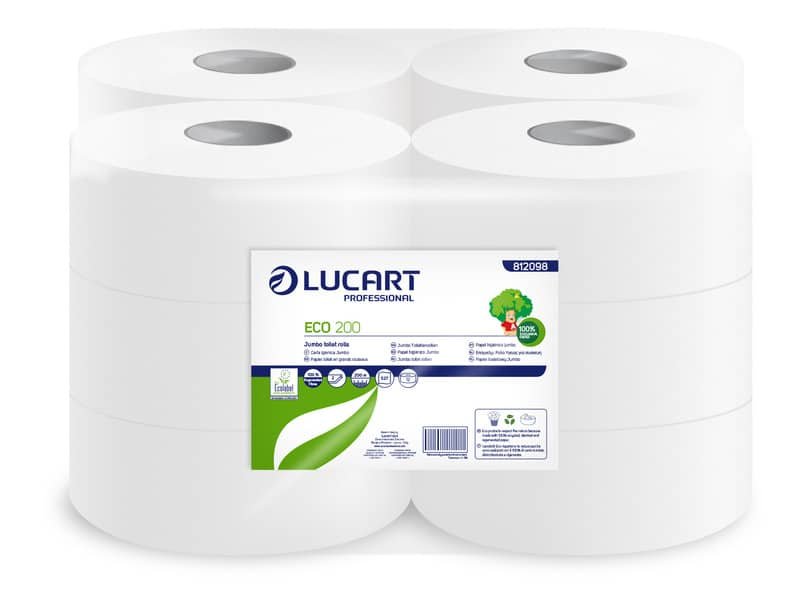 Carta igienica Lucart Eco 200 m mini jumbo 2 veli 12 rotoli da 527 strappi – 812098U