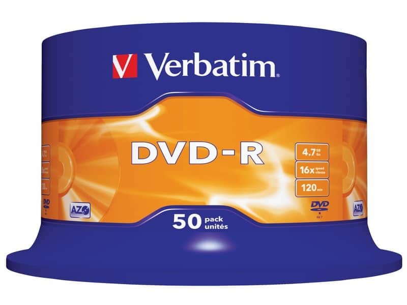 DVD-R Verbatim 16x 4.7 GB Spindle Case in confezione da 50 dvd-r – 43548