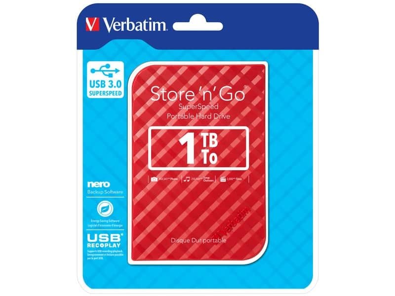 Hard Disk Esterno Verbatim Store ‘n’ Go USB 3.0 1 TB rosso – 53203