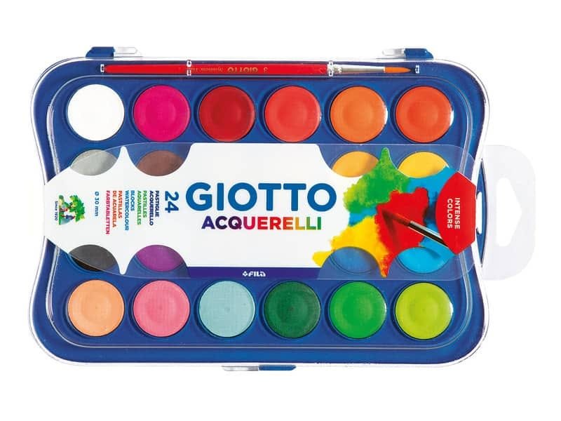 Acquerelli GIOTTO  30 mm assortiti  scatola da 24 + 1 pennello – 352400