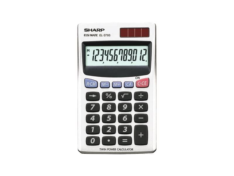 Calcolatrice tascabile a doppia alimentazione SHARP con display a 12 cifre argento – EL 379 SB