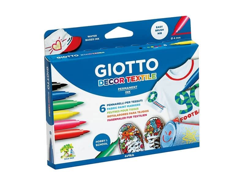 Pennarelli per tessuti GIOTTO Decor Textile tratto fine 1-3 mm assortiti astuccio da 6 – 494800