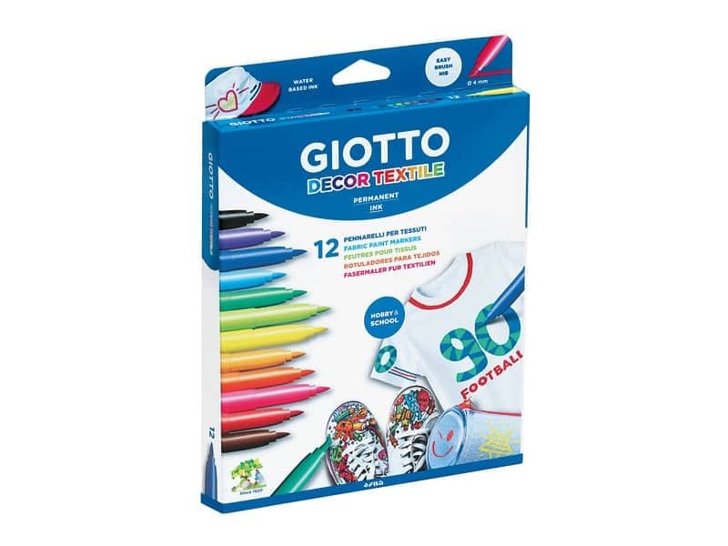 Pennarelli per tessuti GIOTTO Decor Textile tratto fine 1-3 mm assortiti astuccio da 12 – 494900