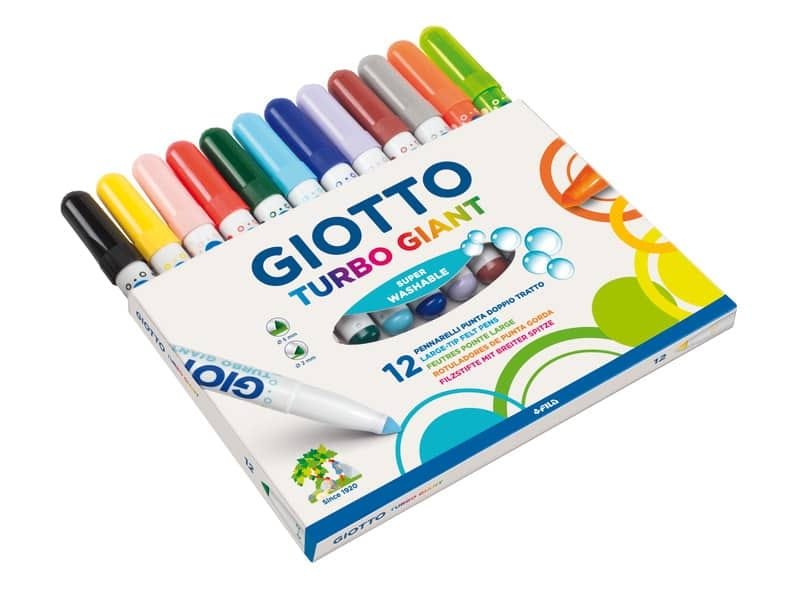 Pennarelli GIOTTO Turbo Giant punta conica 7,5 mm assortiti astuccio appendibile da 12 – 432000