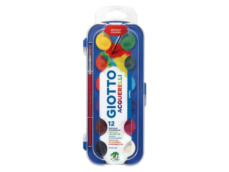 Acquerelli GIOTTO  30 mm assortiti  scatola da 12 + 1 pennello – 351200