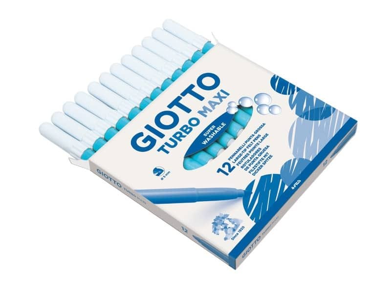 Pennarello GIOTTO Turbo Maxi punta grossa in fibra 5 mm azzurro cielo Conf. 12 pezzi – 456028
