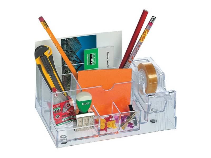 Portaoggetti Lebez con dispenser nastri adesivi 19 mm – formato 20x12x9 cm trasparente – 1737-T
