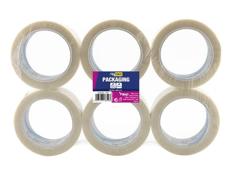 Nastro adesivo da imballo SYROM 50 mm x 66 mt in PPL rumoroso trasparente Conf. 6 pezzi – 3852