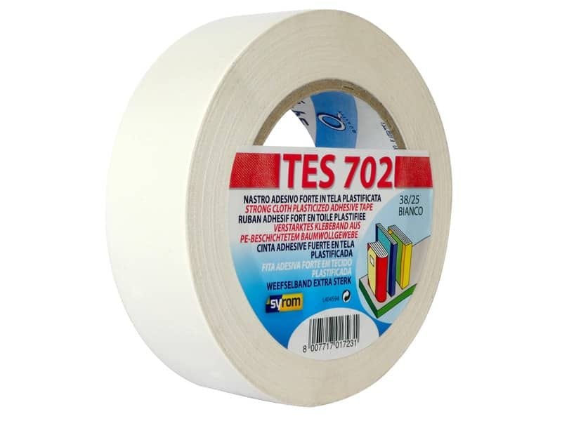 Nastro adesivo in tela Tes 702 SYROM formato 38mm x 25 m – materiale tela plastificata bianco – 1723