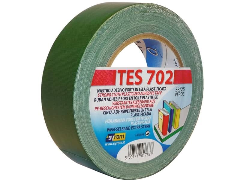 Nastro adesivo in tela Tes 702 SYROM formato 38mm x 25 m – materiale tela plastificata verde – 1763