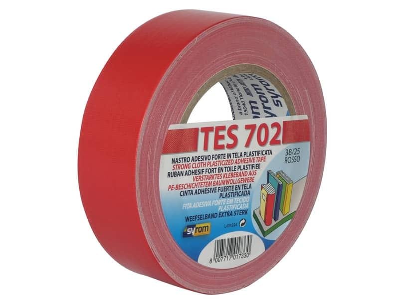 Nastro adesivo in tela Tes 702 SYROM formato 38 mm x 25 m – materiale tela plastificata rosso – 1733