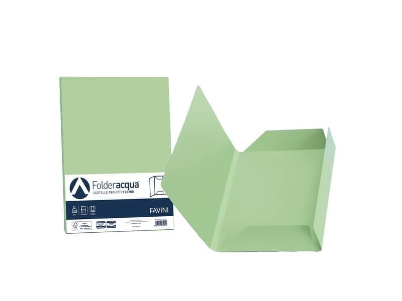 Cartellina 3 lembi Favini FOLDER 3L Luce&Acqua 200 g/mý 24,5×34,5cm verde chiaro 09 conf.25 – A50P434