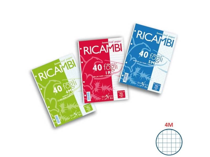 Ricambi per quaderni Maxima Pigna a 4 fori 80 g/mý A4 4mm Conf. 40 fogli – 00629034M