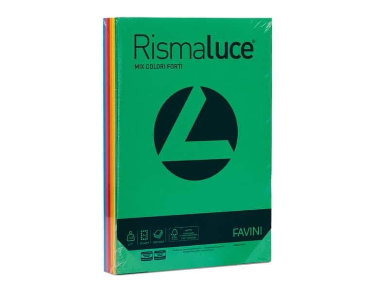 Carta colorata Favini Rismaluce colori forti 140 g/mý A4 mix 6 colori Risma da 200 fogli – A65X214